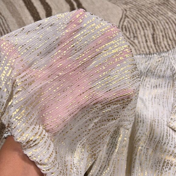 7 for all mankind silk blend blouse 💗 NWT 💗 cream with metallic gold 💗 large - Picture 11 of 11